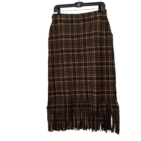 Double RL RRL Fringe Plaid Wool Skirt, Sz 4 - Picture 5 of 16